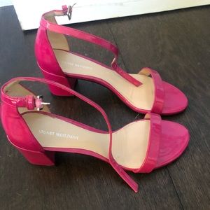 Stuart Weitzman pink block heel sandals